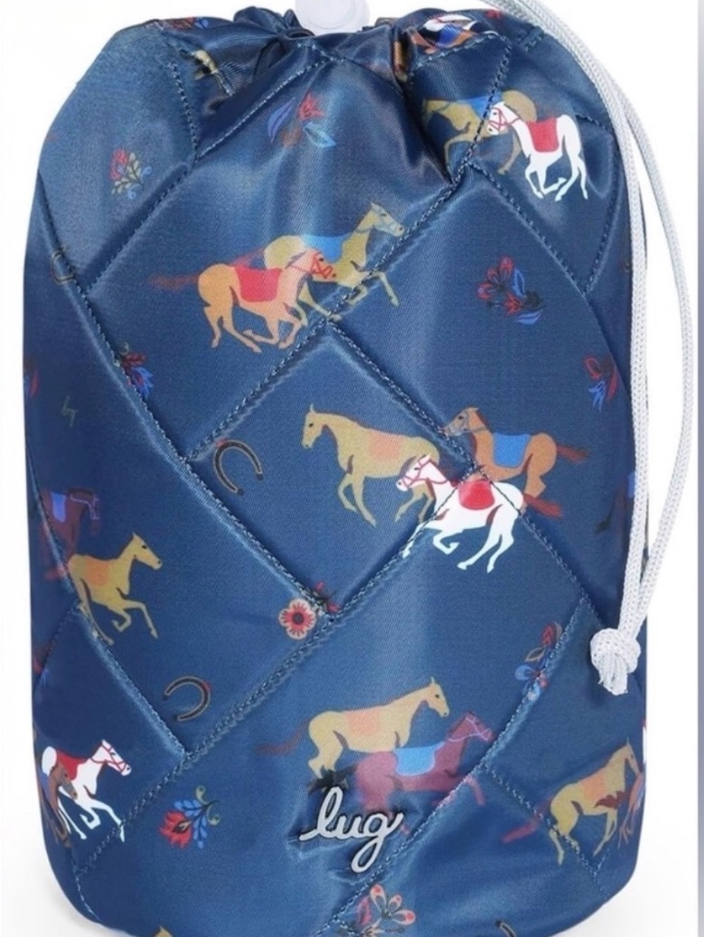 lug Quilted Tumbler w/Drawstring Navy Exterior with Cream Horse Lining